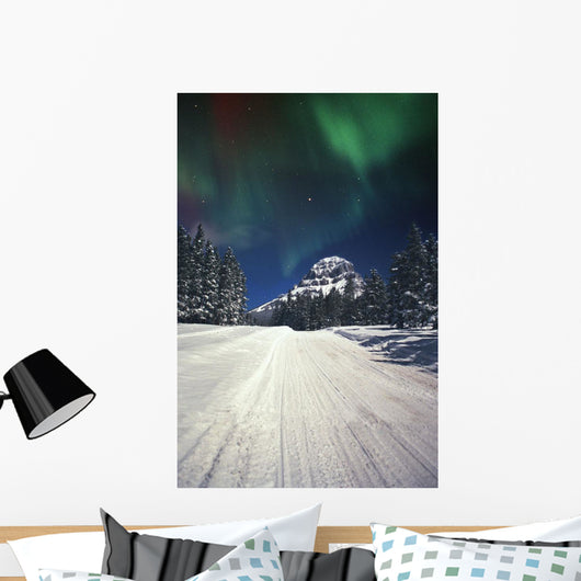 Mountains And Northern Lights Wall Mural