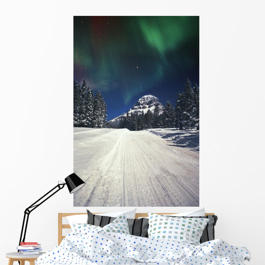 Mountains And Northern Lights Wall Mural