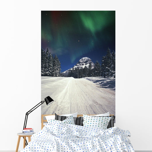 Mountains And Northern Lights Wall Mural