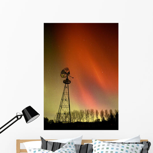 Northern Lights And Windmill Wall Mural