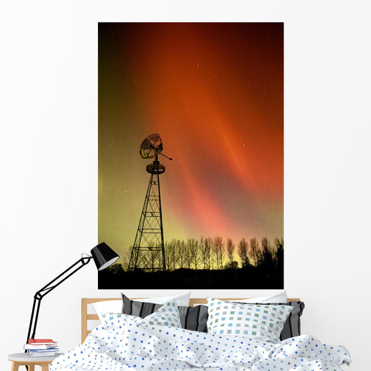 Northern Lights And Windmill Wall Mural