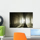 Sunbeams enters coniferous stand on a misty autumn morning Wall Mural