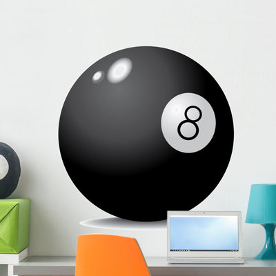 Realistic Pool Ball 8 Wall Decal shown on a wall
