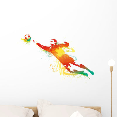 Football Goalkeeper Catches Ball Wall Decal shown on a wall