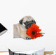 Pug Puppy With Red Gerbers Wall Decal