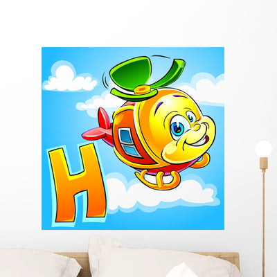 H Is for Helicopter Wall Mural shown on a wall