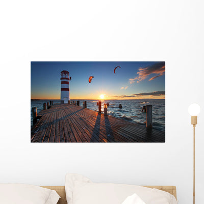 Lighthouse Lake Neusiedl Sunset Wall Mural shown on a wall