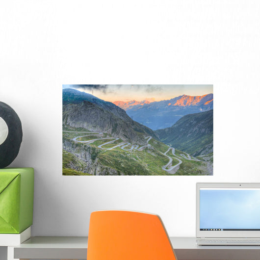 Old road with tight serpentines  of the St. Gotthard pass Wall Mural