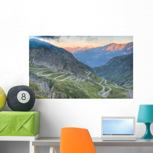 Old road with tight serpentines  of the St. Gotthard pass Wall Mural