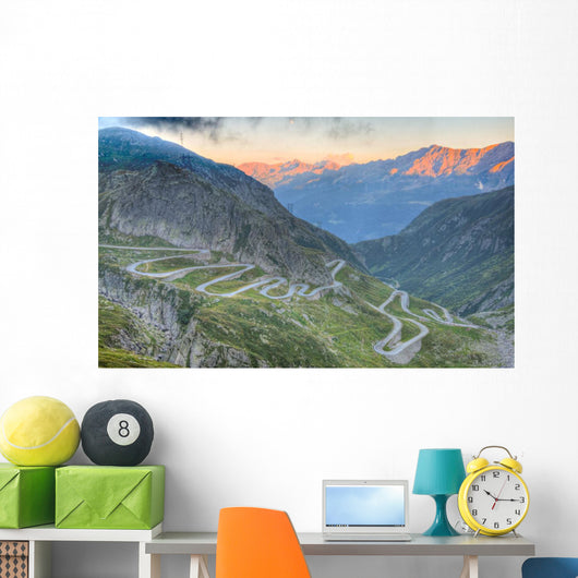 Old road with tight serpentines  of the St. Gotthard pass Wall Mural