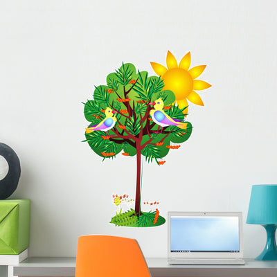 Birds Rowan Tree Wall Decal shown on a wall