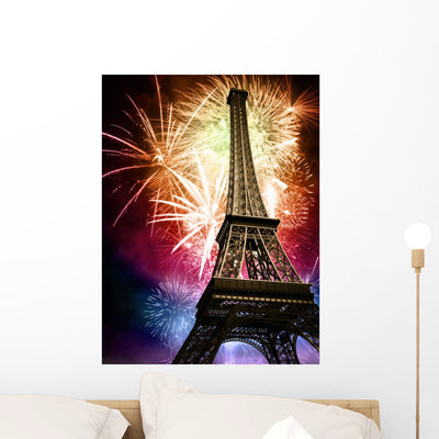 Eiffel with Fireworks Wall Mural shown on a wall