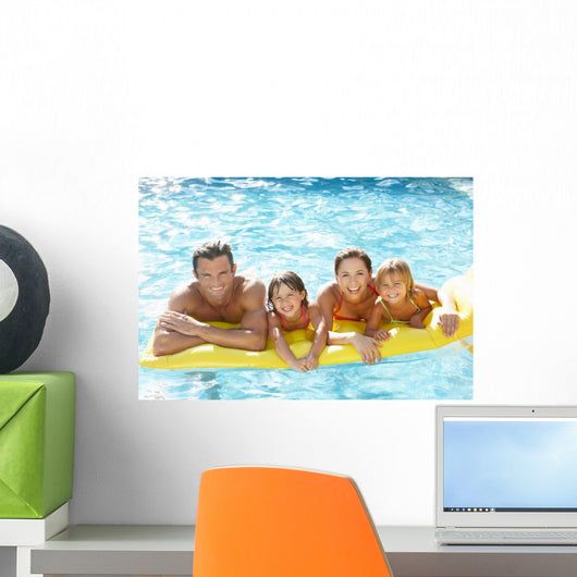 Young Family Parents With Children in Pool Wall Mural