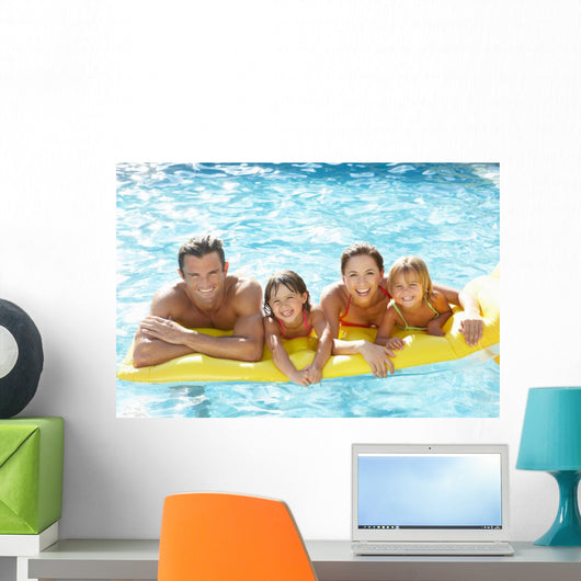 Young Family Parents With Children in Pool Wall Mural