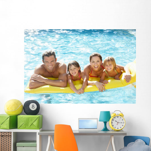 Young Family Parents With Children in Pool Wall Mural