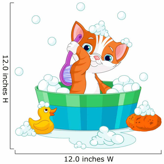 Grooming bathing Cat Wall Decal