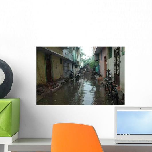 Flooded Street Chennai Rain Wall Decal