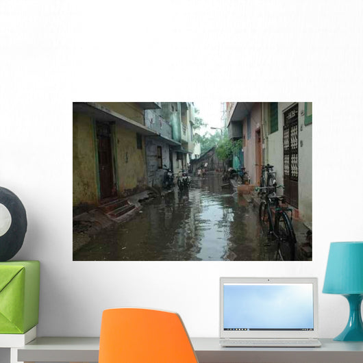 Flooded Street Chennai Rain Wall Decal