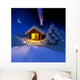 A small cottage in the fairy forest in snowy New Year's Eve Wall Mural