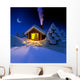 A small cottage in the fairy forest in snowy New Year's Eve Wall Mural
