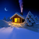 A small cottage in the fairy forest in snowy New Year's Eve Wall Mural