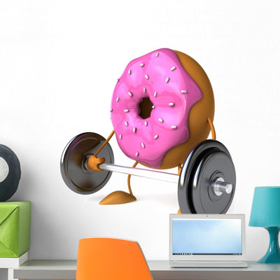 Pink Donut Fitness Wall Decal shown on a wall