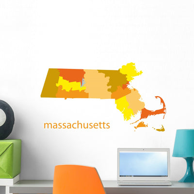 Massachusetts Vector Map Wall Mural shown on a wall