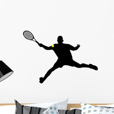 Tennis Player Silhouettes Wall Decal shown on a wall