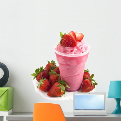 Strawberry Smoothie White Wall Decal shown on a wall