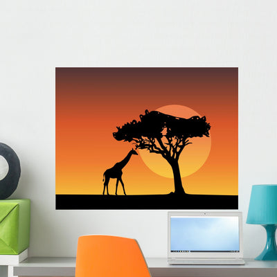 Africa Safari Silhouettes Giraffe shown on a wall