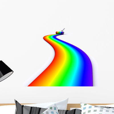 Brush Roller Paints Rainbow Wall Decal shown on a wall