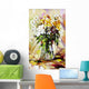 The vase with the flowers drawn by oil on a canvas Wall Mural