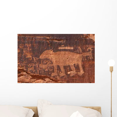 Petroglyph Bear Wall Decal shown on a wall