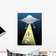 Ufo beaming up two cows in beam of light Wall Mural