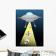 Ufo beaming up two cows in beam of light Wall Mural