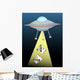 Ufo beaming up two cows in beam of light Wall Mural