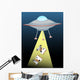 Ufo beaming up two cows in beam of light Wall Mural
