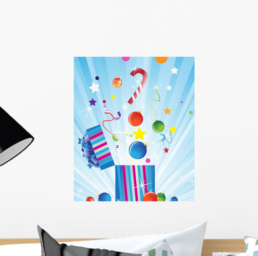 Gift Box and Christmas Decorations Wall Mural