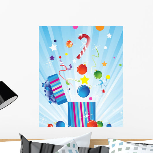 Gift Box and Christmas Decorations Wall Mural