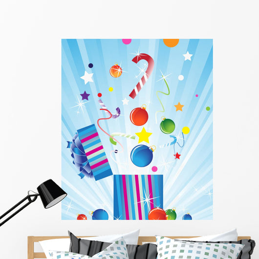 Gift Box and Christmas Decorations Wall Mural