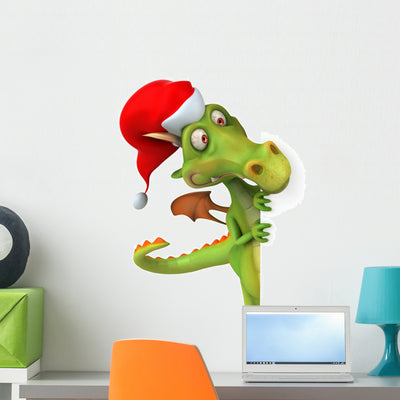 Dragon and Christmas Wall Decal shown on a wall