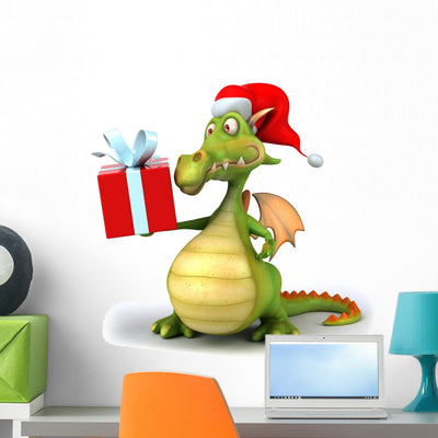 Dragon and Gift Wall Decal shown on a wall