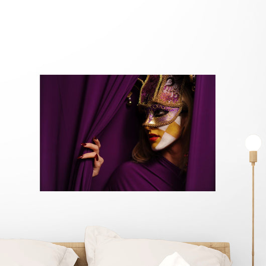pretty young woman in violet mask Wall Mural