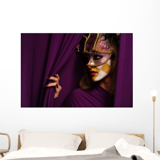 pretty young woman in violet mask Wall Mural
