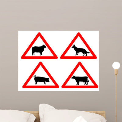Warning Livestock Signs Wall Stickers shown on a wall