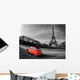 Eiffel Tower and Paris car red- Wall Mural