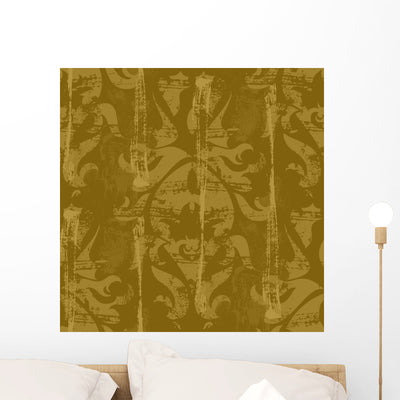 Gunge Brown Damask Wall Decal Design 1 shown on a wall