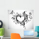 vector heart frame with butterfly Wall Mural