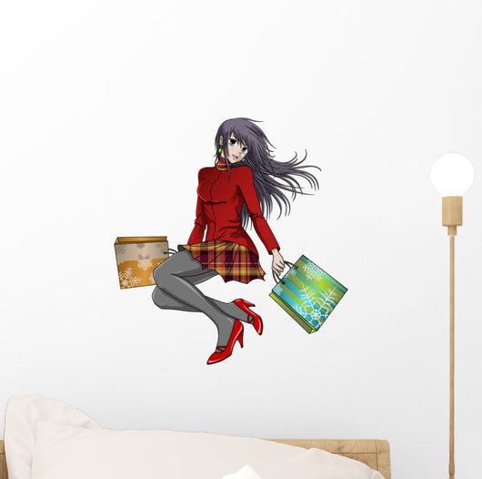 Shopping Girl in Christmas - Anime Style Wall Decal