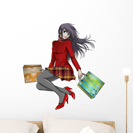 Shopping Girl in Christmas - Anime Style Wall Decal